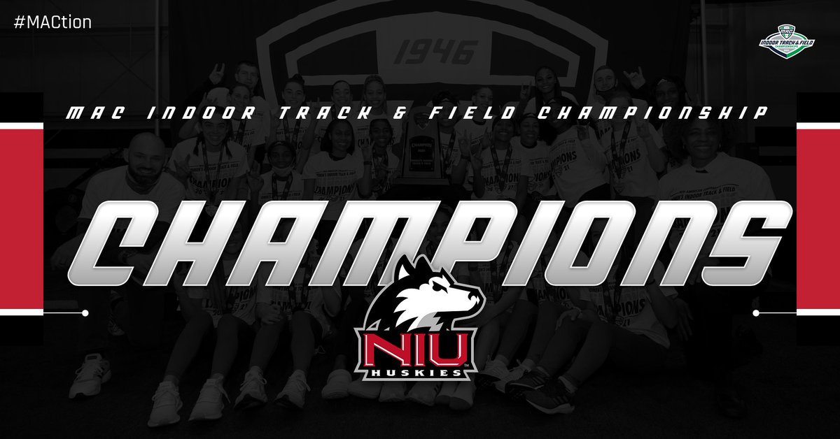 MACSports's tweet photo. HUSKIES ARE HEADED HOME CHAMPS 🏆

@NIUXCTrack wins their first Women's MAC Indoor Title in program history! 

#MACtion I @NIUAthletics https://t.co/W2yDY0hgGj
