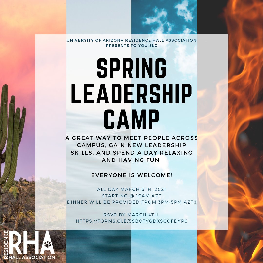 3/6/21- SLC is a great way to build connections across campus, learn new things about being a student leader, and find out more about the opportunities available to you within your hall. SLC is available to everyone who lives in a UofA dorm 
RSVP by 3/4: forms.gle/5SBotygdXScofD…