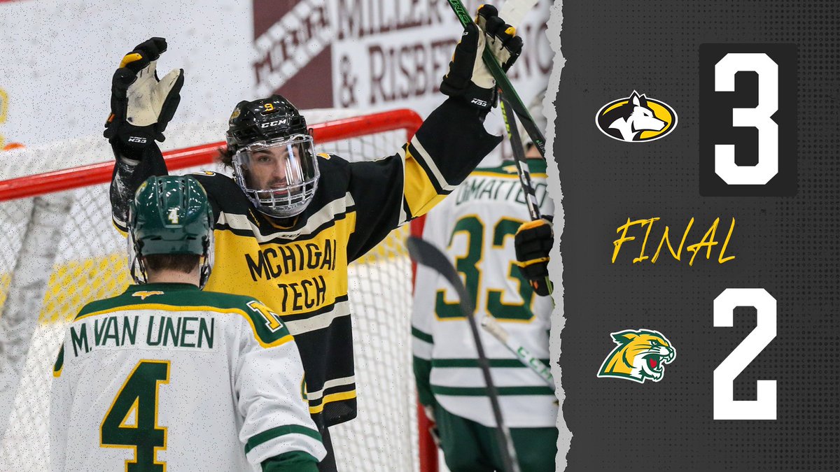 𝗛𝗨𝗦𝗞𝗜𝗘𝗦 𝗪𝗜𝗡! 17 wins this season! 6 over NMU. Jake Crespi in OT gives Tech the win! #mtuhky #FollowTheHuskies