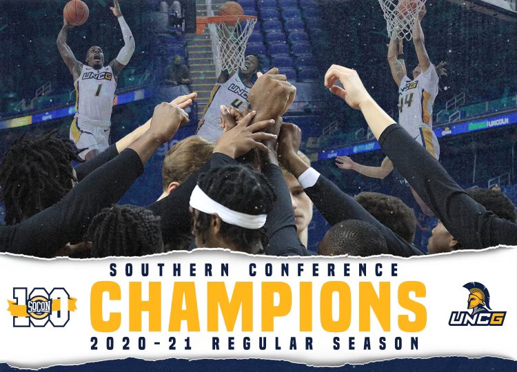 UNCGBasketball's tweet photo. UNCG Men’s Basketball: 2020-21 Southern Conference regular season champions. https://t.co/lUWnFXMW1v