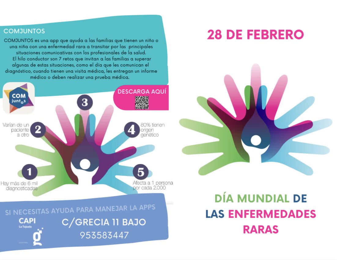 #AlcalálaReal
El 28 de febrero es el Día Mundial de las #EnfermedadesRaras. Por eso la fachada del Ayuntamiento se iluminará hoy de verde, color con el que se identifica y que simboliza esperanza

Cartel elaborado conjuntamente por el área de Servicios Sociales y el <a href="/CapiTejuela/">CapiTejuela Alcalá</a>