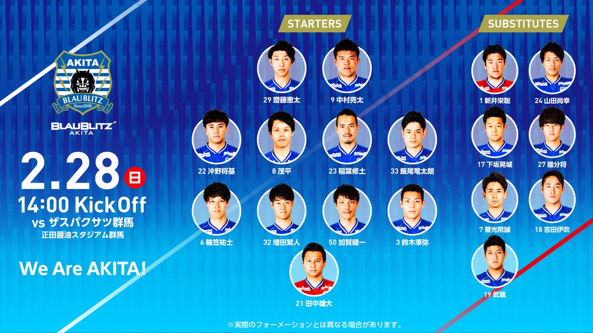 ブラウブリッツ秋田 公式 S Tweet さぁ 開幕だ ブラウブリッツ秋田 J2デビュー戦のスターティングメンバーが決定 秋田一体 で勝利をつかもう ザスパクサツ群馬 14時キックオフ 正田醤油スタジアム群馬 ブラウブリッツ秋田 jリーグ ブラウブリッツ秋田 公式 S Tweet さぁ 開幕だ ブラウブリッツ秋田 J2デビュー戦のスターティングメンバーが決定 秋田一体 で勝利をつかもう ザスパクサツ群馬 14時キックオフ 正田醤油スタジアム群馬 ブラウブリッツ秋田 jリーグ