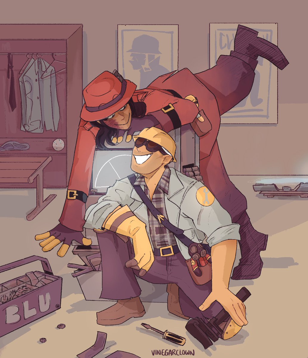 Pyro and Engie commission heehoo #TF2 #TeamFortress2 #fanart.