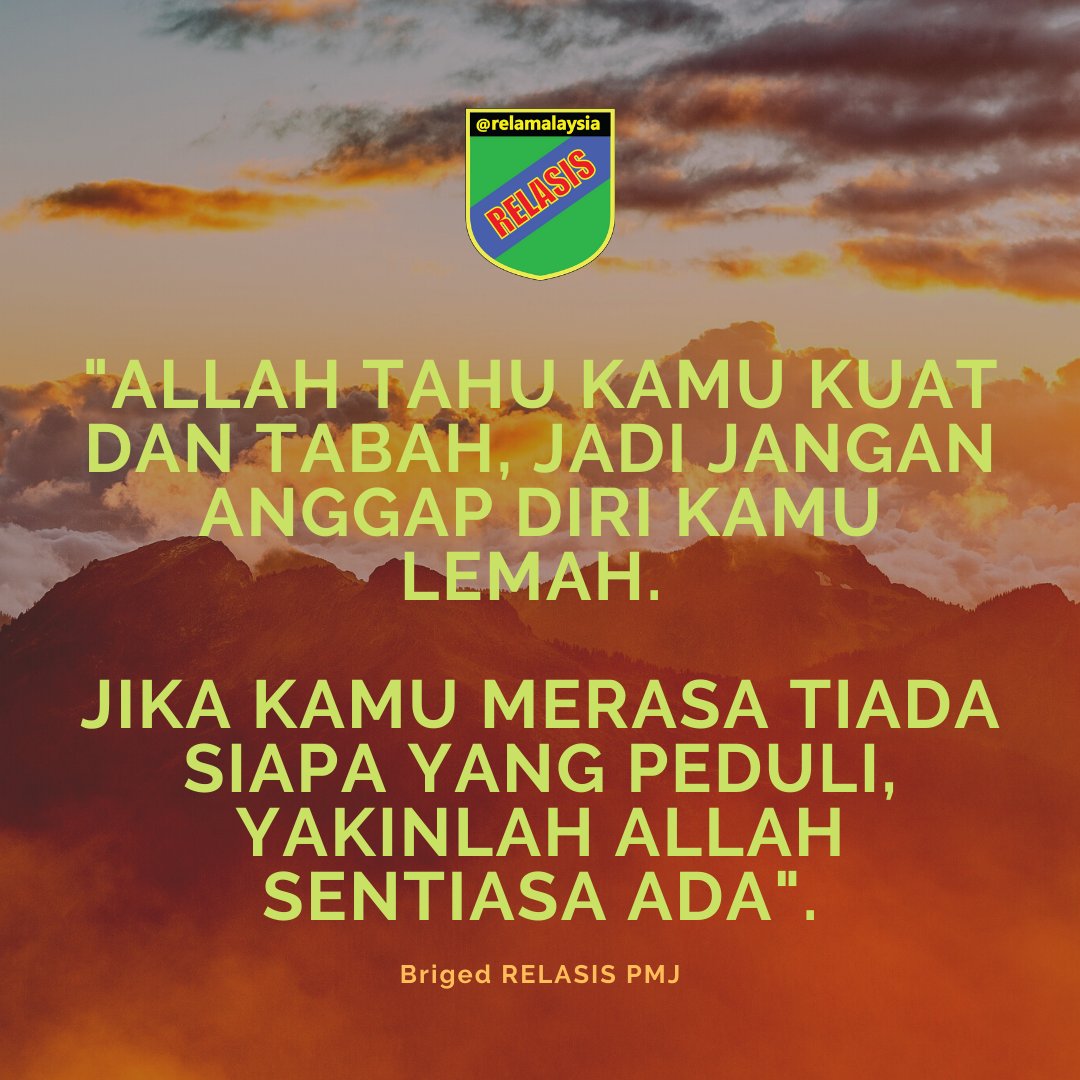 28 Februari 2021 | Mutiara Kata

"Allah tahu kamu kuat dan tabah, jadi jangan anggap diri kamu lemah. 
Jika kamu merasa tiada siapa yang peduli, yakinlah Allah sentiasa ada".

<a href="/yahyakgc/">Yahya Sulaiman</a> <a href="/msrz81/">MrNoName 🇲🇾</a> <a href="/nazrulNO15/">nazrulnarmanothman</a> <a href="/normanosak/">LongMan81</a> <a href="/relamalaysia/">relamalaysia</a> <a href="/RELA_Johor/">RELA Negeri Johor</a> <a href="/RELAMERSING/">RELA Daerah Mersing</a>

-UMR Azlan-