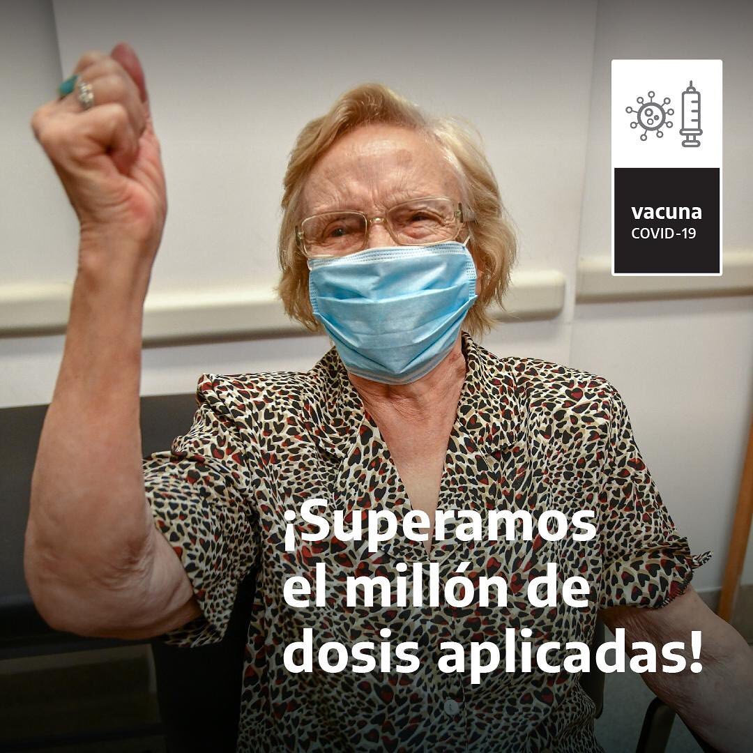 Elsa Nélida Alonso, de 90 años, vive en la localidad bonaerense de Cañuelas, se transformó hoy en la persona 1 millón en recibir la vacuna del Plan Estratégico para la vacunación contra COVID-19 en la Argentina.