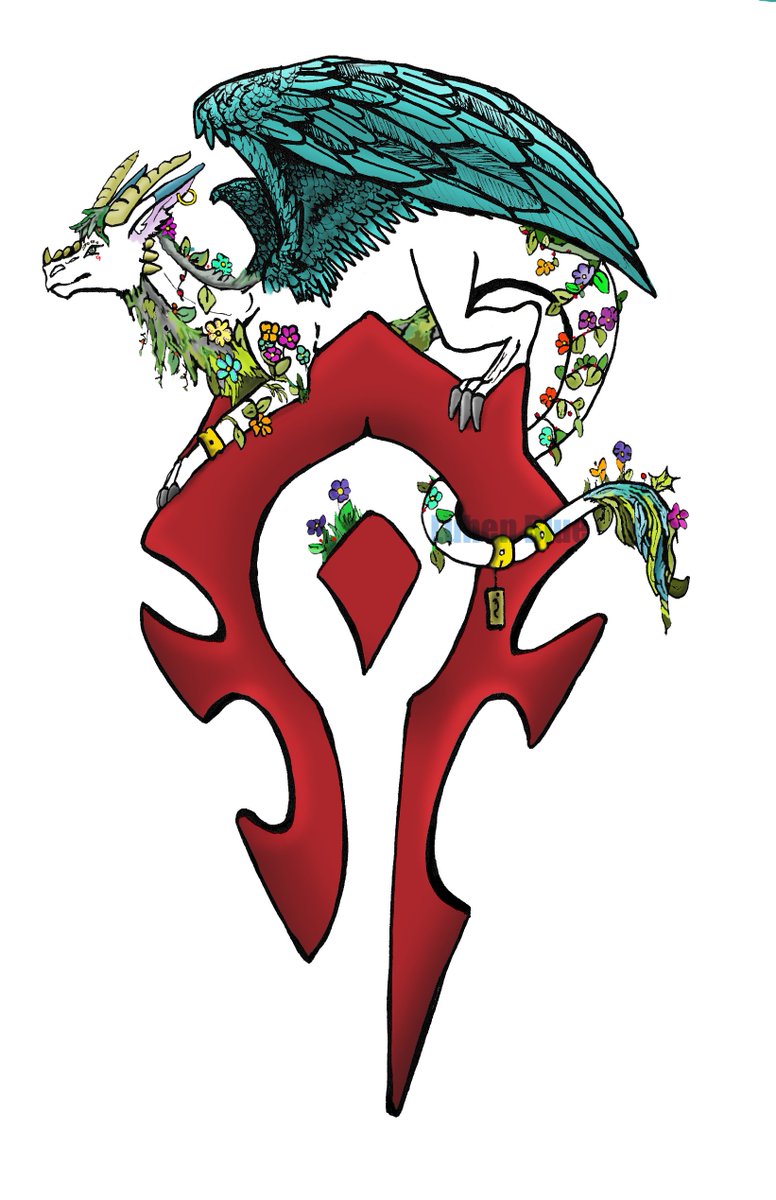 Spirituh's tweet photo. For the Horde
 Un diseño personal de mi oc con el escudo de la facción que llevo jugando mas de diez años. #worldofwarcraft @Blizzard_Ent #Tradicional #ArteAMano #DragonArt #FurryArt  #Artist #traditionalart https://t.co/ozwdlLVzmg