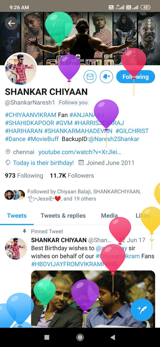 Happy Balloon day 😜😜 #HBDShankarChiyaan bro 🍰🎂

@ShankarNaresh1