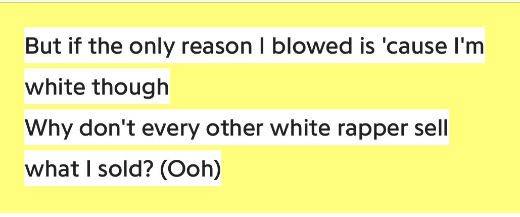 PPissedofferson's tweet photo. Em being white definitely propelled him towards mainstream appeal, don’t get me wrong. But these other dudes never have, never could and never will make songs on the same level as Em’s greatest hits. 🤷‍♂️ https://t.co/uUlcKhTisf