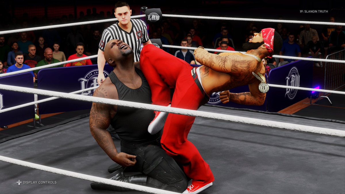 BigRighteous's tweet photo. Shaq eating a big time knee from Game!
@WWEgames #WWE2K20 #DefJam2K20 https://t.co/bAULfiGw2m