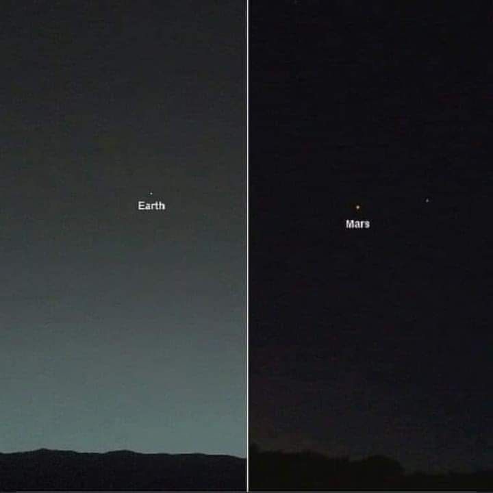 Mars as seen from Earth, and Earth as seen from Mars.