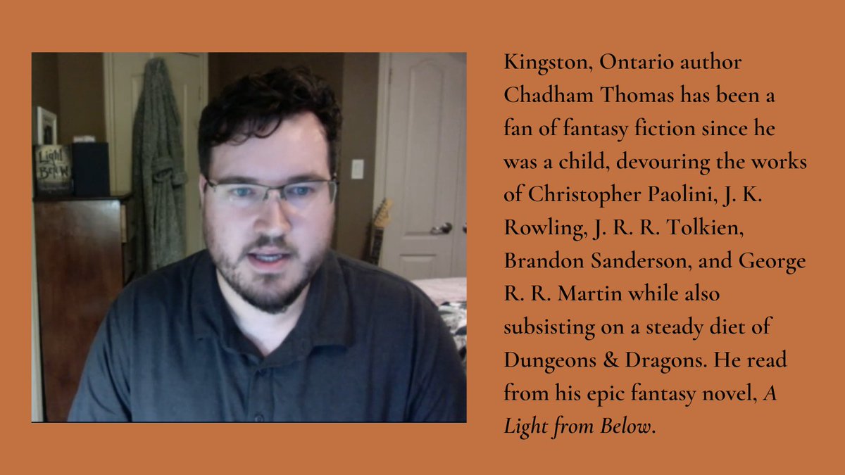 AuthorsToronto's tweet photo. Chadham Thomas (@ChadhamT) treated us to a reading from his epic fantasy novel, A Light From Below (@FriesenPress), during Thursday's #OpenMic. Thanks for bringing the magic, Chadham! #WritingCommunity #WritingLife https://t.co/7evUhv9Vvo https://t.co/IIJtOcM2N8