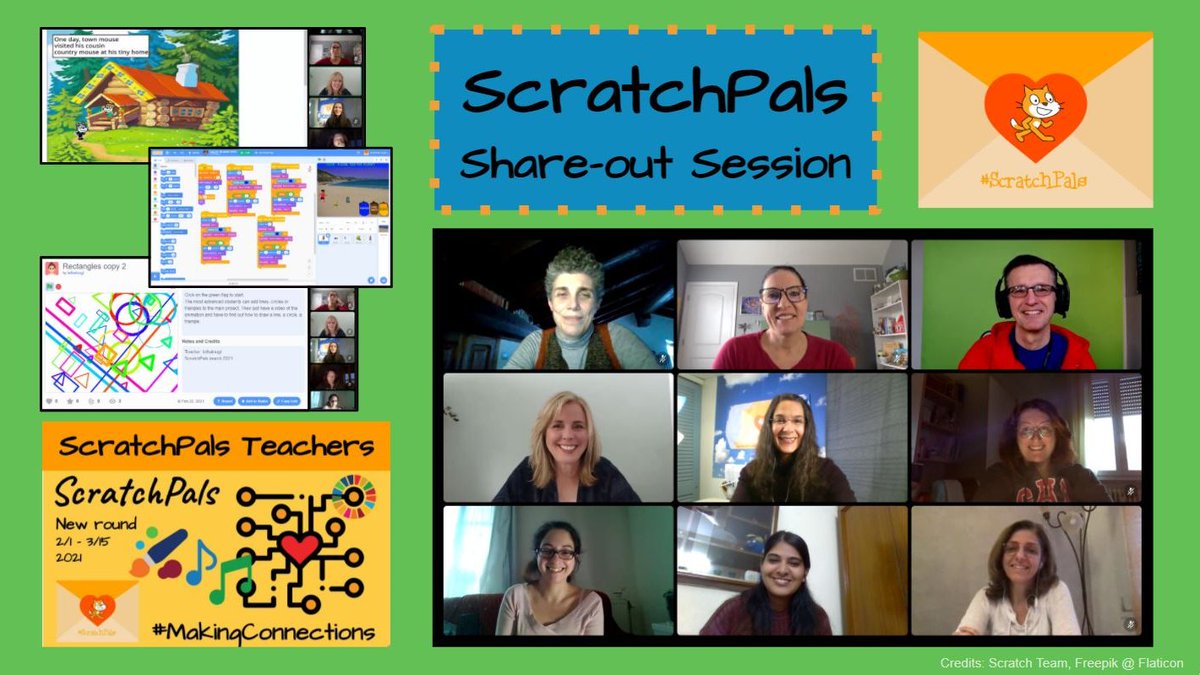 Awesome share-out session by <a href="/scratchpals/">ScratchPals</a> teachers! Screen-shared projects (geometry, fables, SDGs-inspired games) and swapped tips for teaching with <a href="/scratch/">Scratch Team</a> (starter projects, backpacks). Thanks to <a href="/JillOsborne100/">Jill Osborne</a> for hosting &amp; <a href="/LindaIerardi/">Rosalinda Ierardi</a> for translating! #CSforAll #globaled
