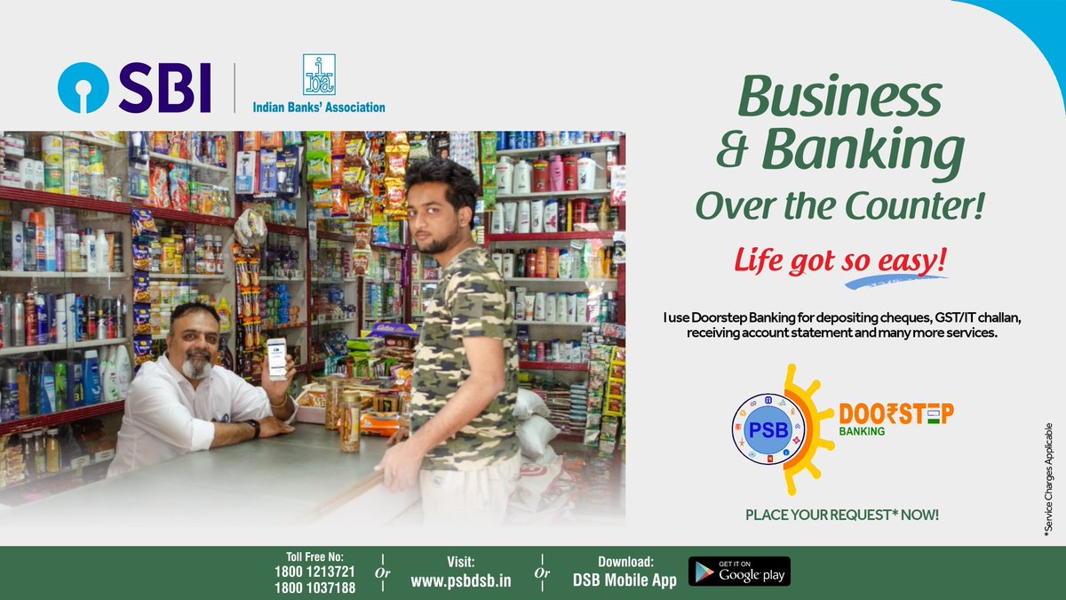 TheOfficialSBI's tweet photo. Your bank is now at your doorstep. Register for doorstep banking today!
To know more: https://t.co/n8uKXyuu7a
Toll-Free no. 1800 1037 188 or 1800 1213 721
#DoorstepBanking #DSB #Banking #DSBApp https://t.co/fBZdLv6LKB