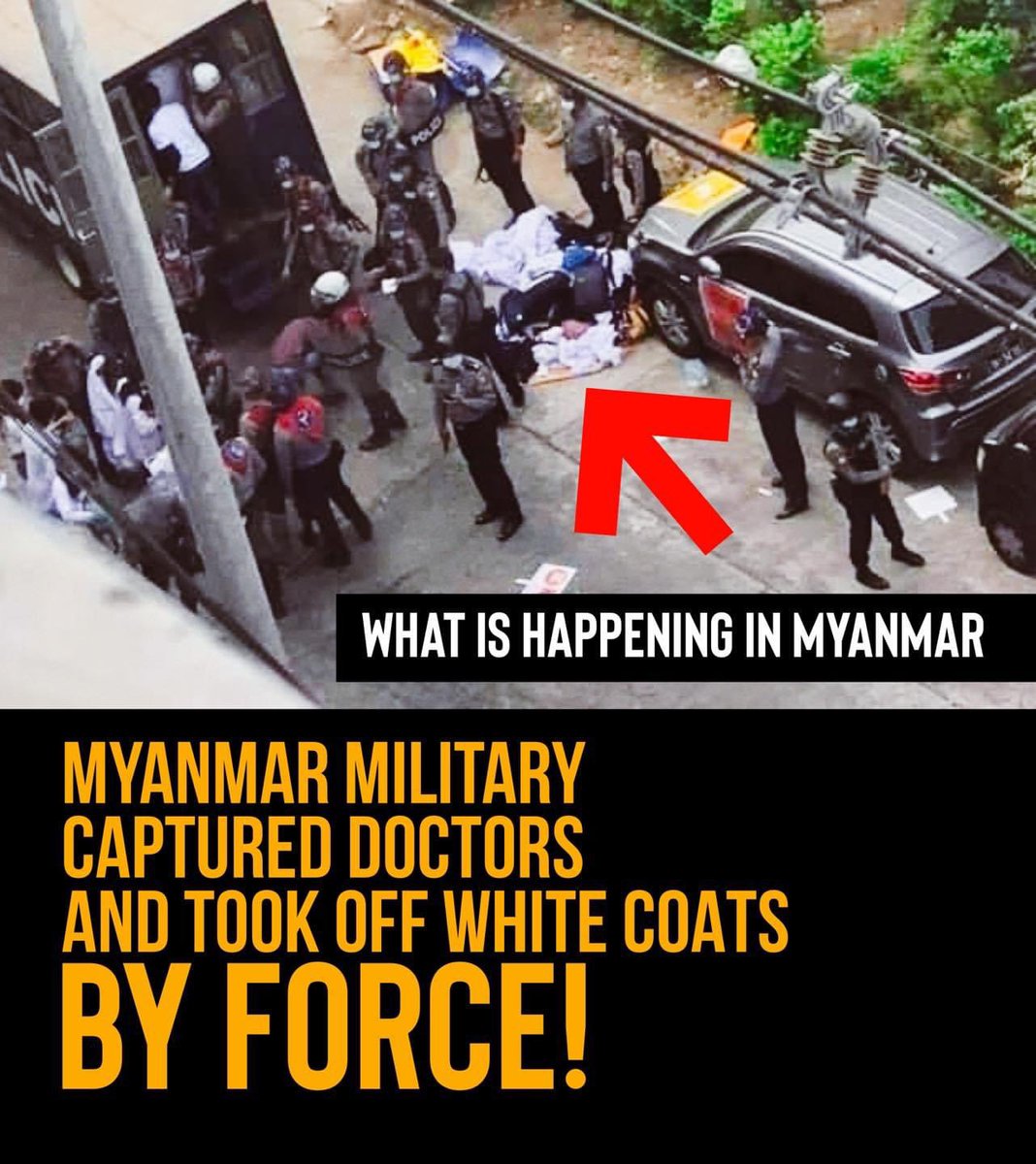 poemamhethar's tweet photo. Our White Coats Protest has been violently cracked down with Sound Grenade &amp; Tear Gas even before we could started marching without even a warning !! Not less than 100 doctors are violently arrested ! RESENTMENT FOR LIFE  !! #WhatsHappeningInMyanmar #Feb28Coup #MilkTeaAlliance https://t.co/Zua8AmV4lV
