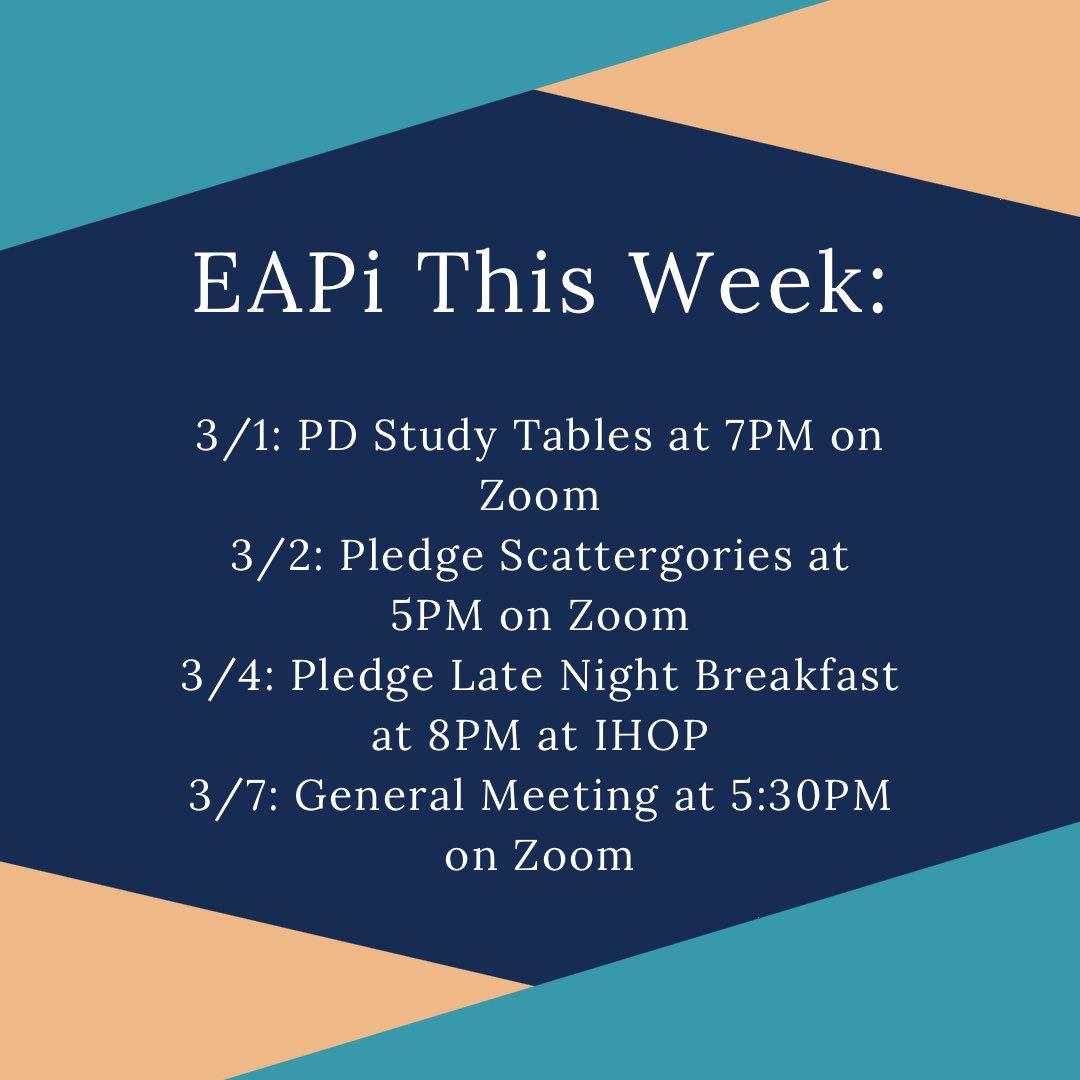 EpsilonAlphaPi's tweet image. This week is packed full of fun pledge events! We can’t wait to see all of you there! 🤩