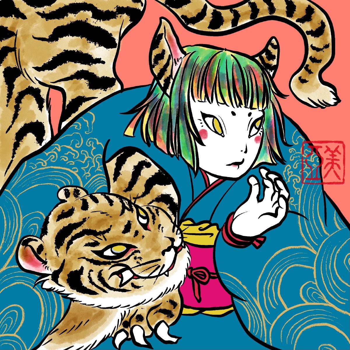 Mia 今月描いた絵を晒そう 正方形に描き始めました デジタルでのサイズ感が未だに掴めないので いろんなサイズで描く練習もしないとなあと思いました 浮世絵 デジタルイラスト 和風イラスト みんなで楽しむtwitter展覧会 Miacomart