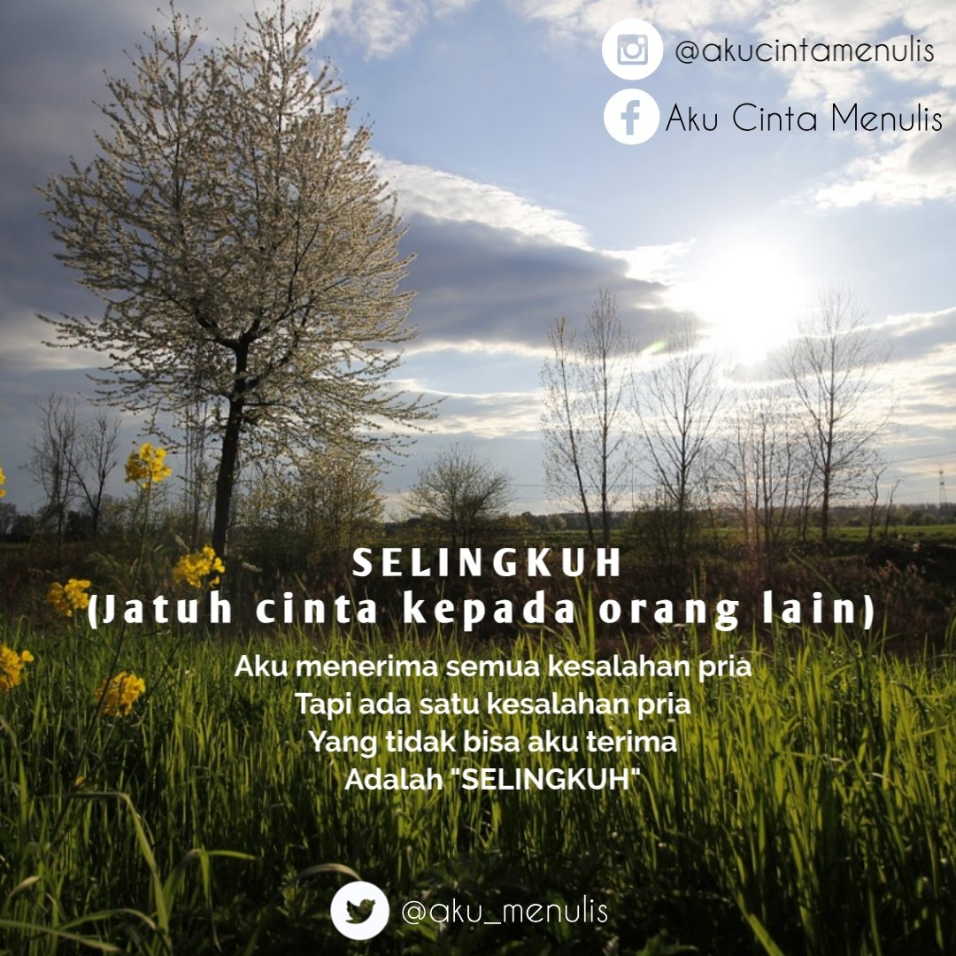 aku_menulis's tweet photo. Aku menerima semua kesalahan pria
Tapi ada satu kesalahan pria
Yang tidak bisa aku terima
Adalah "SELINGKUH"
#QUOTEOFTHEDAY #QUOTE #CAPTION #KATABIJAK #KATAMOTIVASI #QUOTESINDONESIA #KATASEDIH #KATACINTA #KATARINDU #KATAGALAU #SAJAKCINTA #KATACINTASEDIH #AKUCINTAMENULIS https://t.co/DRrmgj3x6r