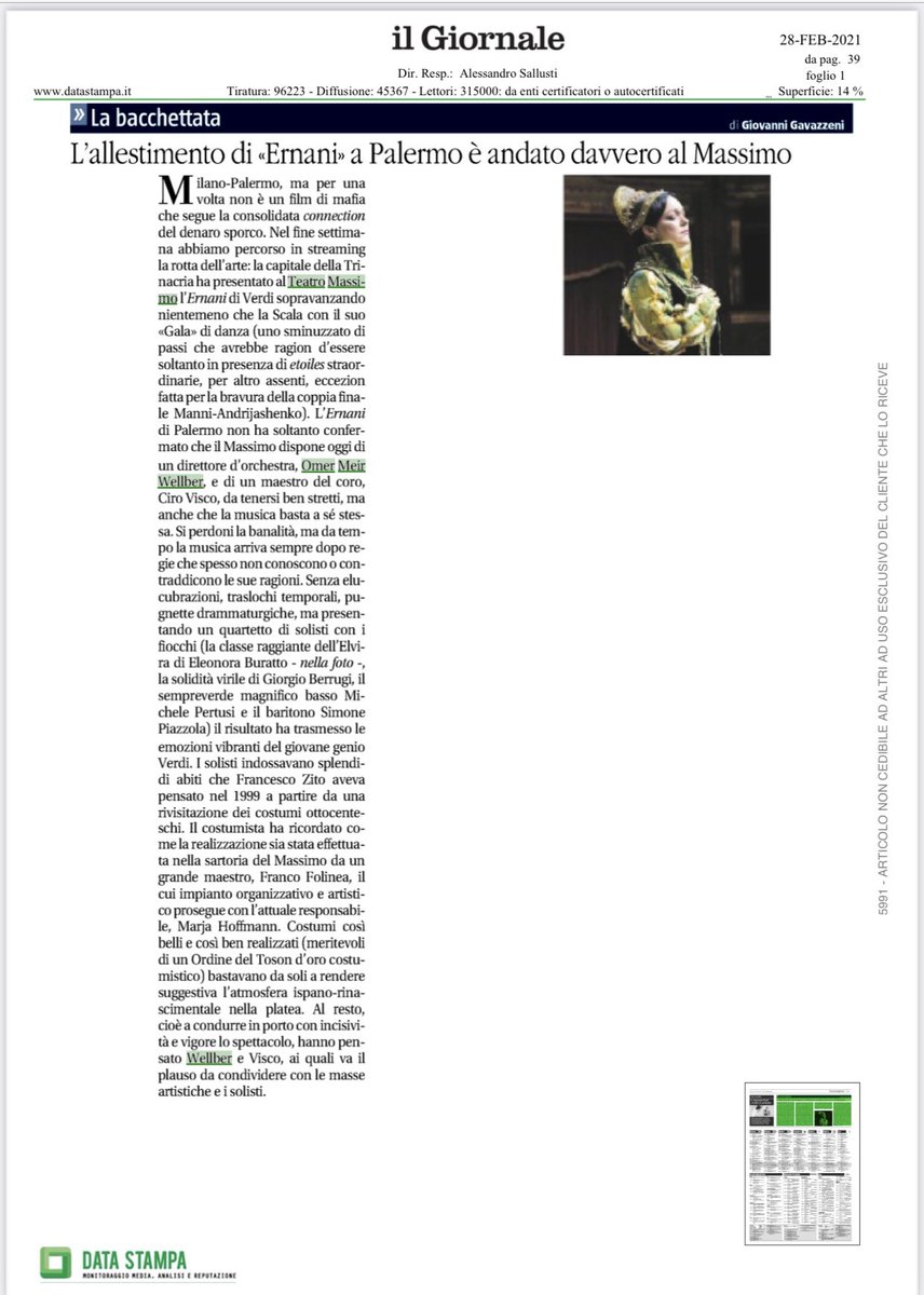 f_giambrone's tweet photo. Il nostro #Ernani. Quando #musica e #teatro riescono a vincere anche sulla #pandemia. Bravissimi tutti. #wellber @EleonoraBuratto @GiorgioBerrugi #piazzola #pertusi #zito. È ancora disponibile sulla #webtv @teatromassimo. Vale la pena di vederlo. https://t.co/j6Y5ZYfisp