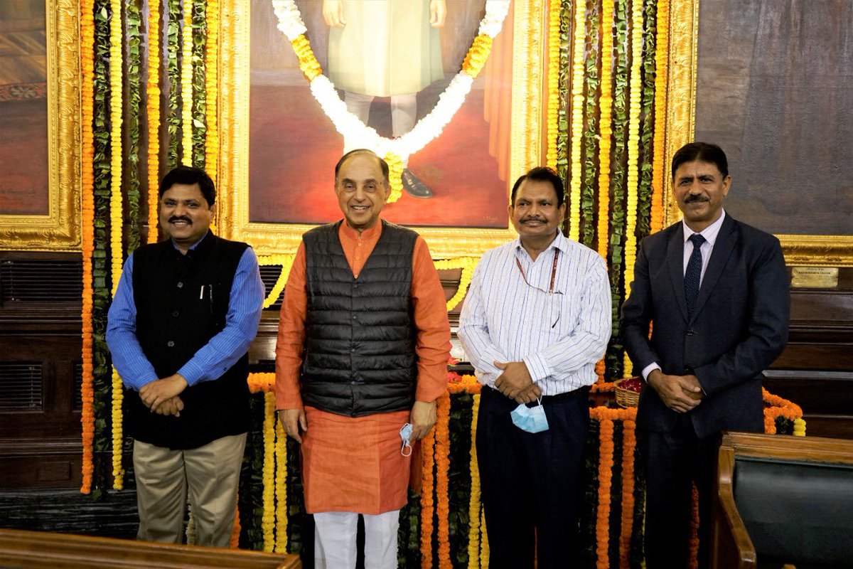 Swamy39's tweet photo. Today for Parliament’s  official function for Morarji’s birthday, no PM , no Ministers and No MPs except me. What an honour for Gujarat! https://t.co/HDtv6sXLld