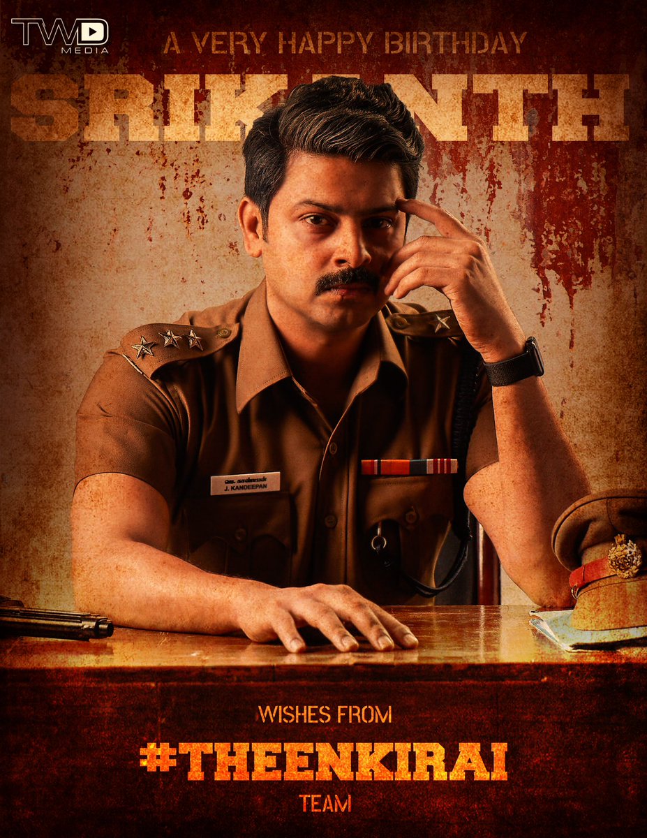 Wishing you a very happy birthday @Act_Srikanth Had an amazing time working with you. Here I reveal the look of our hero from #theenkirai #HBDSrikanth @act_vetri @PrakashRaghav @prakashnikki @rahulart2009 @KirankoushikR1 @urkumaresanpro @kuttyarms