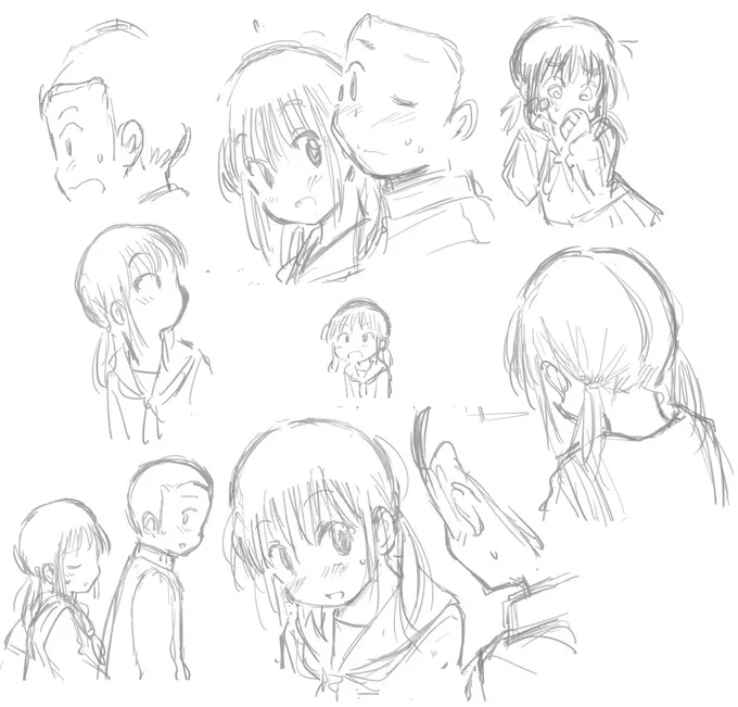 代わりといってはなんですが、ボツ下描きの寄せ集めを。
表情や構図がイマイチだったので消したものです。
#ちんまり経理のヒメ先輩

こういうときこそフリートを使うべき?とも考えましたが、使い方がよくわからないのでこっちに放流します。 