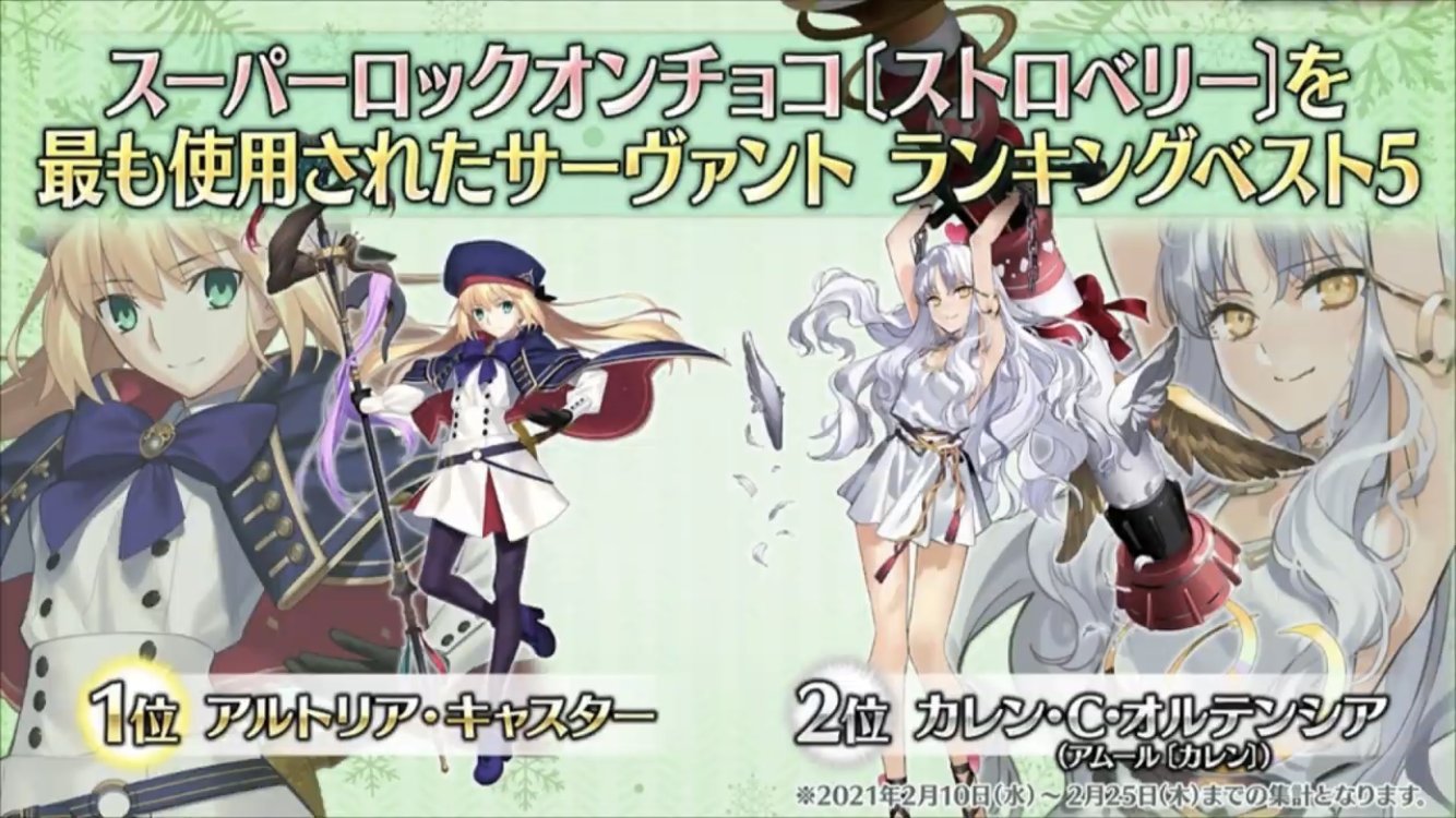 Sey Fgo Fgo Top5 Valentine Chocolate 21 Female 1 Castoria 2 Caren 3 Musashi Summer 4 Artoria 5 Kiara Summer