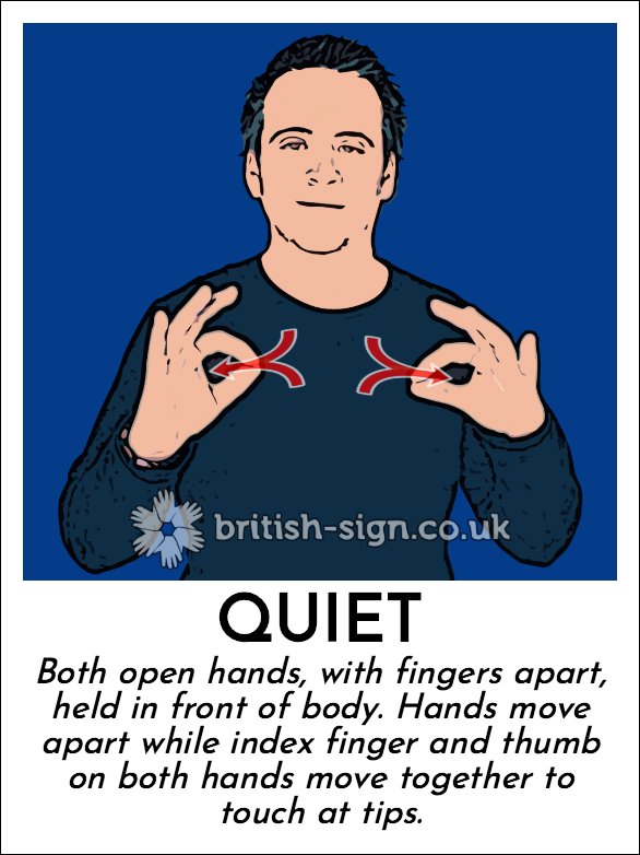 Today's #BritishSignLanguage sign is: QUIET - #BSL - learn sign language online at british-sign.co.uk