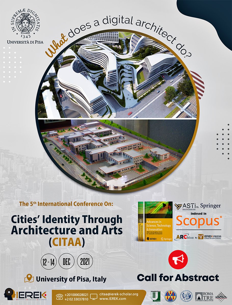 What does a digital engineer do?
Digital architecture is used to refer to the aspects of architecture that are characterized by digital technologies.
Post the abstract before the deadline of June 15, 2021 here: lnkd.in/dvtjEGt
#IEREK #CITAA #Arts #DigitalArchitecture