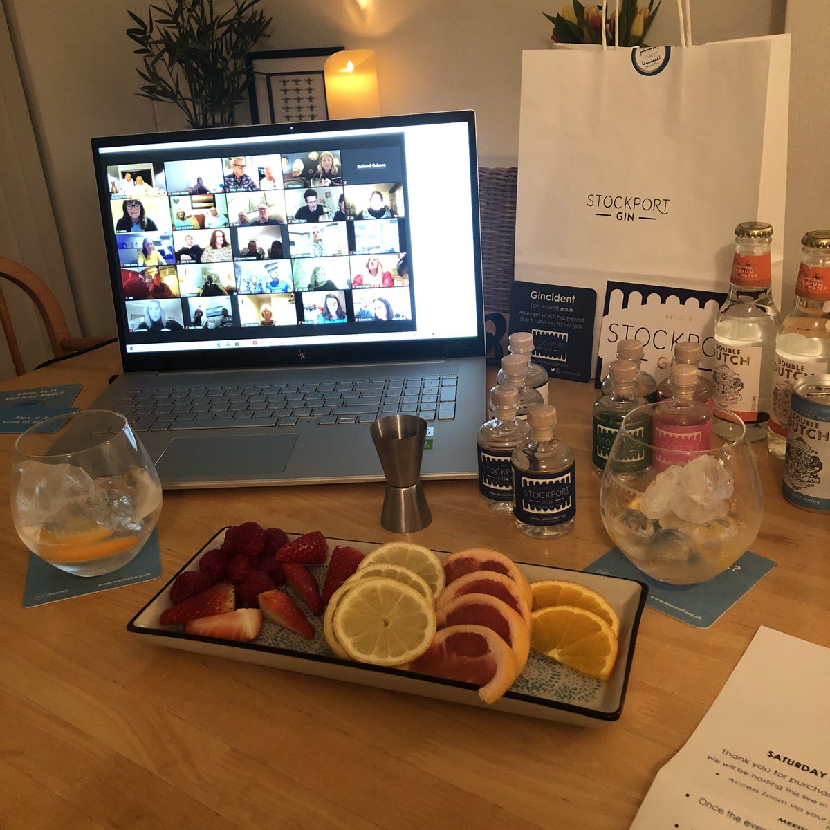 MadeInMCRFest's tweet photo. Last night we took part in a #VirtualGinTasting with MIM sponsor @stockportgin, in aid of @MentellUK 🍸

Great Night, Great Cause! #MensMentalHealth https://t.co/PHCtWPUo8B