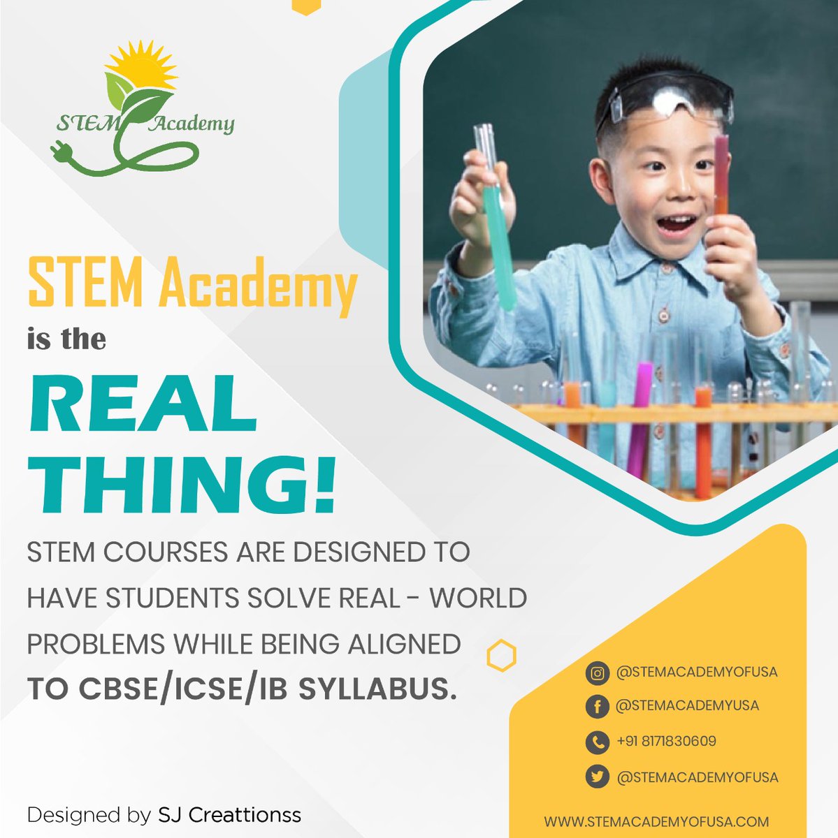 Our USP is the structured manner in which STEM courses are knit as part of yearlong school curriculum so as not to put extra burden on teachers vested with completing prescribed syllabus…

Learn more about STEM... Register now!

+91-8171830609 | info@stemacademyofusa.com

#STEM