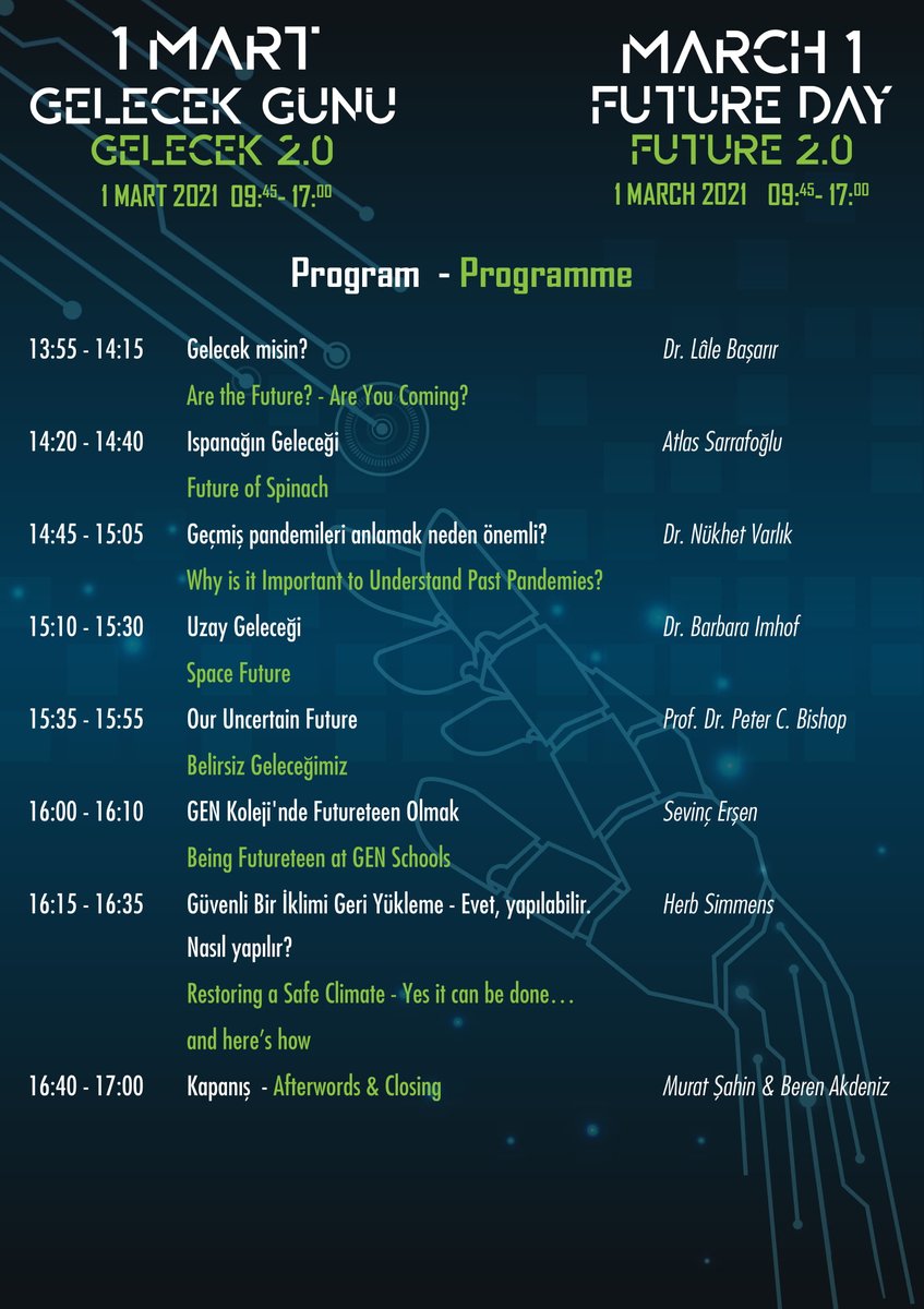 GEN Koleji'nde gerçekleşmeye başlayan Gelecek Bilgisi dersinin işbirlikçilerinden olan Fütüristler Derneği'nin düzenlediği, #1martgelecekgünü etkinliğini kaçırmayın! 

Detaylı bilgi ve ücretsiz kayıt için bit.ly/biletino1mart 

#genkoleji <a href="/FuturistlerDern/">Fütüristler Derneği</a> <a href="/sevincboy/">Sevinç Boy Erşen</a>