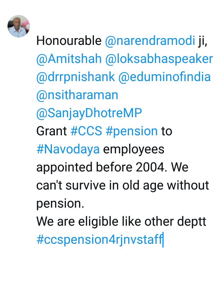 NagappaUdane's tweet photo. @narendramodi Ji,@AmitShah @loksabhaspeaker @DrRPNishank @EduMinOfIndia @nsitharaman @SanjayDhotreMP grant #ccs #pension to #Navodaya employees appointed before 2004.we can't survive in old age without pention.
We are eligible like other deptt
#CCSPENSION4rjnvstaff https://t.co/JlLXniW4Gc