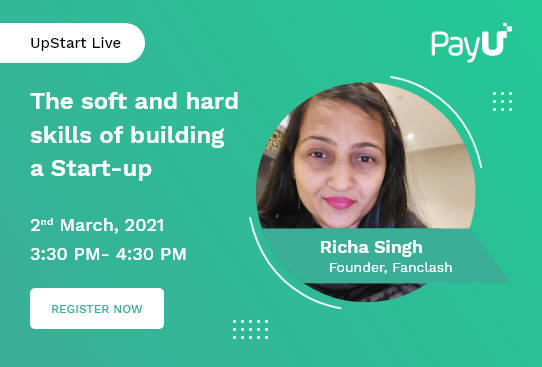 PayUindia's tweet photo. #Business acumen is about choosing the right business activity – as also the best team to make it happen! Learn about ‘The Hard and Soft Skill of Building a Start-up’ at PayU #UpStartLive on March 2, 3:30 PM with Richa Singh, Fr. &amp; CEO Fan Clash.
Register https://t.co/e5hl1SJSbx https://t.co/ShZNvIjbTa