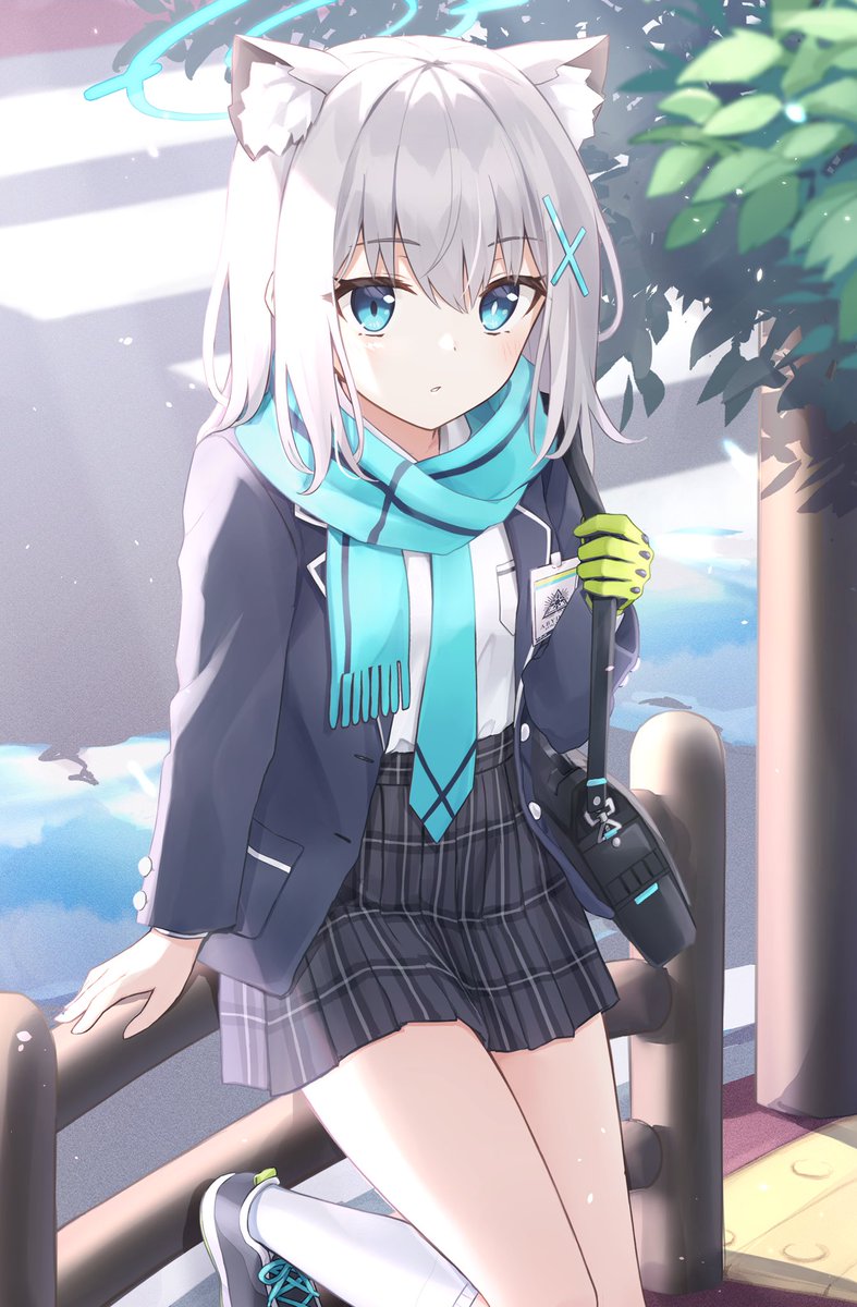 shiroko (blue archive) 1girl animal ears solo scarf blue eyes gloves blue scarf  illustration images