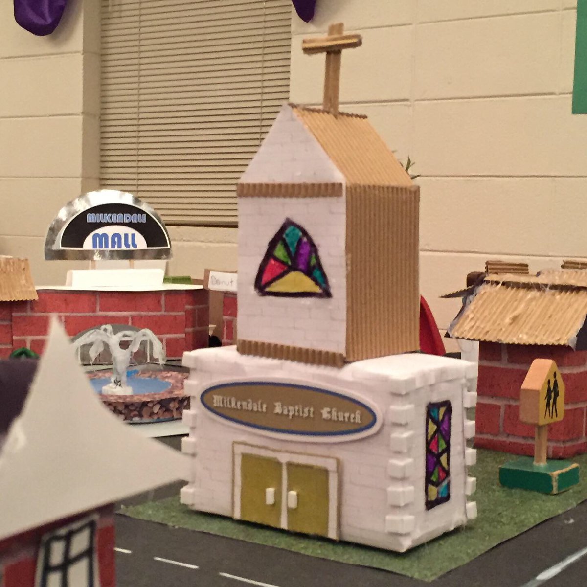 BrightStarsASEP's tweet photo. All the #buildings in "Milkendale Township" were built from the children's empty #milk cartons. Thank you @CharMeckSchools! "Milkendale Baptist #Church." 

#SundayMotivation #miniatures #miniaturepainting #CARTON #goodmorning #sunrise #StudentsLivesMatter https://t.co/H5kPhommto