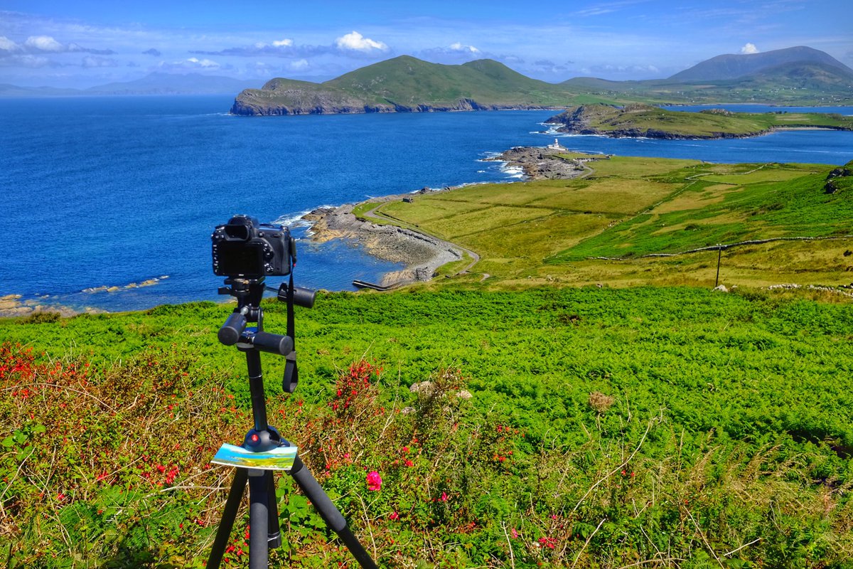 Last summer atop Valentia Island, Co Kerry re-shooting John Hinde postcards of #Ireland for my second then and now book. @Gill_Books @JohnHindeImages @johnhindeprints #CoKerry #valentia #postcards #staycationvibes #landscapephotography