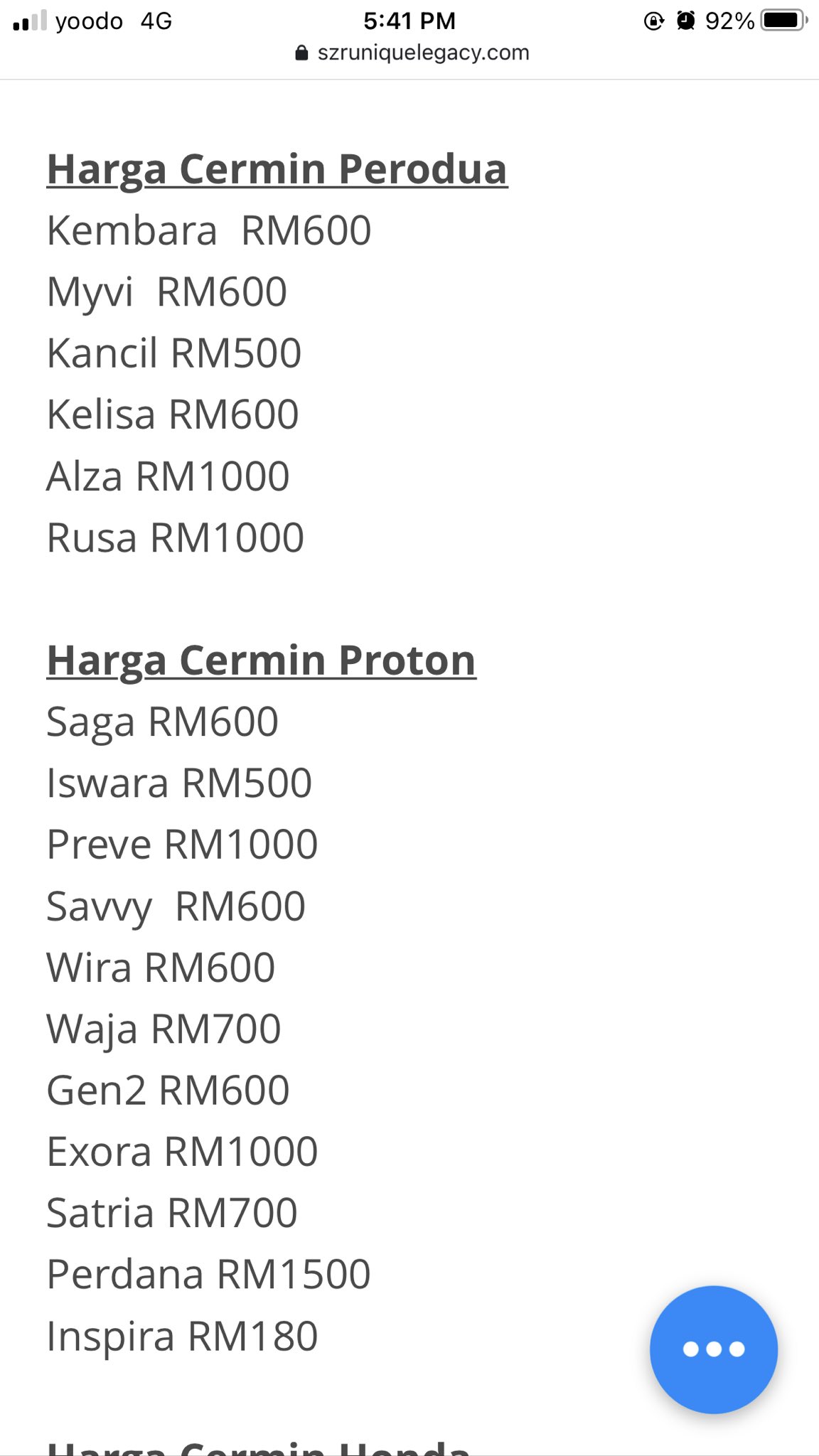 harga insurans cermin kereta