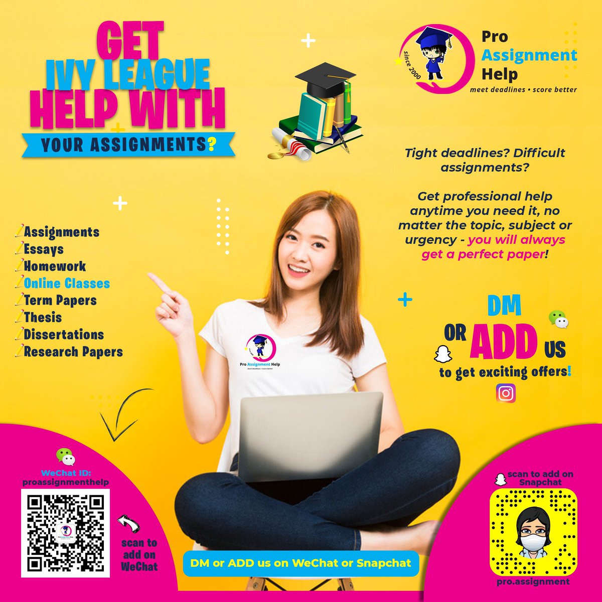 ProAssignmentH1's tweet image. Do you feel juggling work, studying, exams, and a personal life can sometimes feel a little bit overwhelming? Get pro help on all your assignments, score better and meet your deadlines.

#assignment #assignmenthelp #essay #essayhelp #onlineclasses