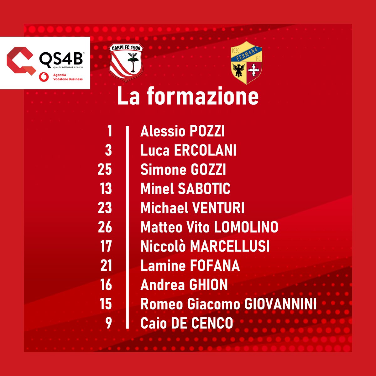 ac_carpi's tweet image. 📋CARPI-FERMANA, LA FORMAZIONE SCELTA DA MISTER POCHESCI

Formazioni iniziali e live match: carpifc.com/.../carpi-vs-f…

⚪️🔴
#CarpiFermana #ForzaCarpi #CAPFRM #ForzaCarpi #VodafoneBusiness #telefonia #digitalizzazione #partnership #FieriDeiNostriColori 🇲🇨