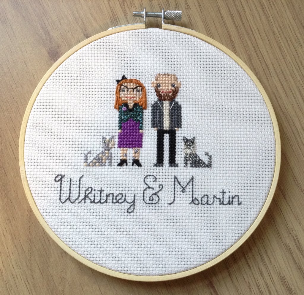 STown_stitches's tweet photo. My stitch portraits are often ordered as gifts for other people, so as not to spoil any surprises, I hang on until I know they have been received - usually with a bit of social media stalking or a message from the customer! Here's the latest portrait! #UKGiftAM #shopindie #couple https://t.co/DbOotHMXOR