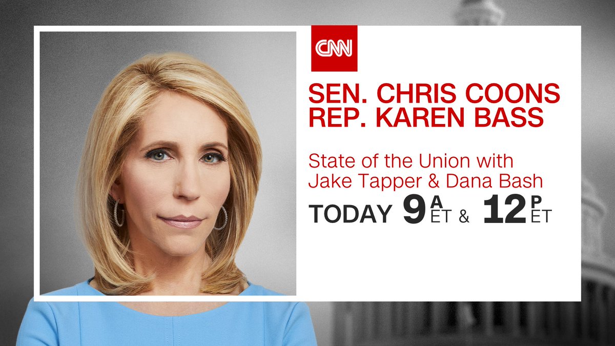 Good Morning! Today on #CNNSOTU w/ @DanaBashCNN: ➡️ Dr. Anthony Fauci ➡️ @PressSec ➡️ @SenBillCassidy ➡️ @ChrisCoons ➡️ @RepKarenBass Tune in on 📺 @CNN, 🌎🌍🌏 @cnni, 🎧📻 @radiodotcom, @tunein, @SIRIUSXM Ch. 116 & 🖥️💻📲 cnn.com/GO!