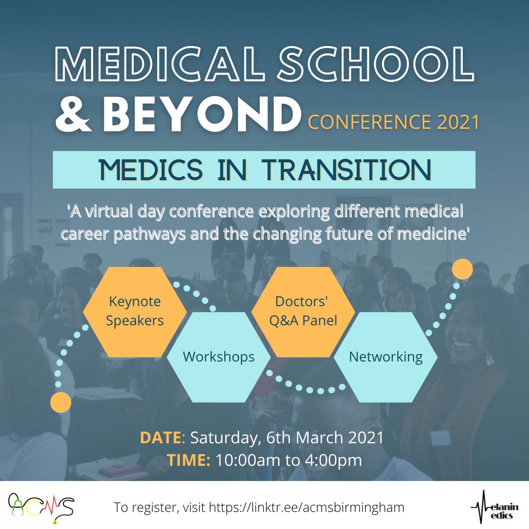 Here’s what you can expect at this year’s virtual Medical School &amp; Beyond Conference with <a href="/MelaninMedics/">Melanin Medics</a>! 

Date: Saturday 6th March
Time: 10am-4pm

Register now at linktr.ee/acmsbirmingham!