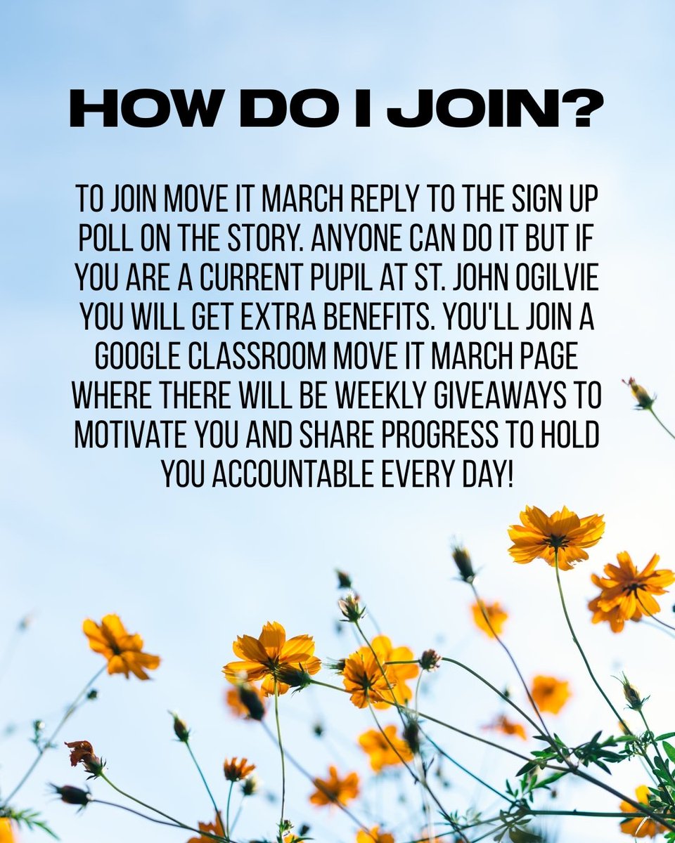 StJOHSPE's tweet photo. MOVE IT MARCH 🌼 BEYOND EXCITED FOR THIS! @StJOHS sign up on the Ogilvie Dance Instagram. Starts tomorrow! ✨ https://t.co/a1VkiPAGma