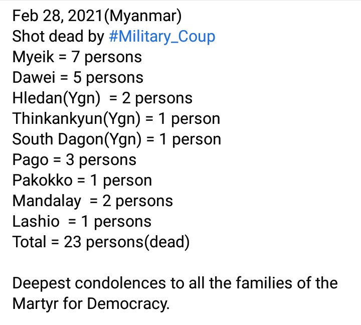 JudahSuum's tweet photo. @YourAnonCentral Sorry for disturbing your posts.
This is happening in myanmar
Killing peacefully protesters.
Please take action on the cruel myanmar military.
#myanmarmilitarycoup
#SaveMyanmar
#HearTheVoiceOfMyanmar
#WhatsHappeningInMyanmar 
#AgainstMyanmarMilitaryCoup https://t.co/QcIe1J097i https://t.co/KfZownppwU