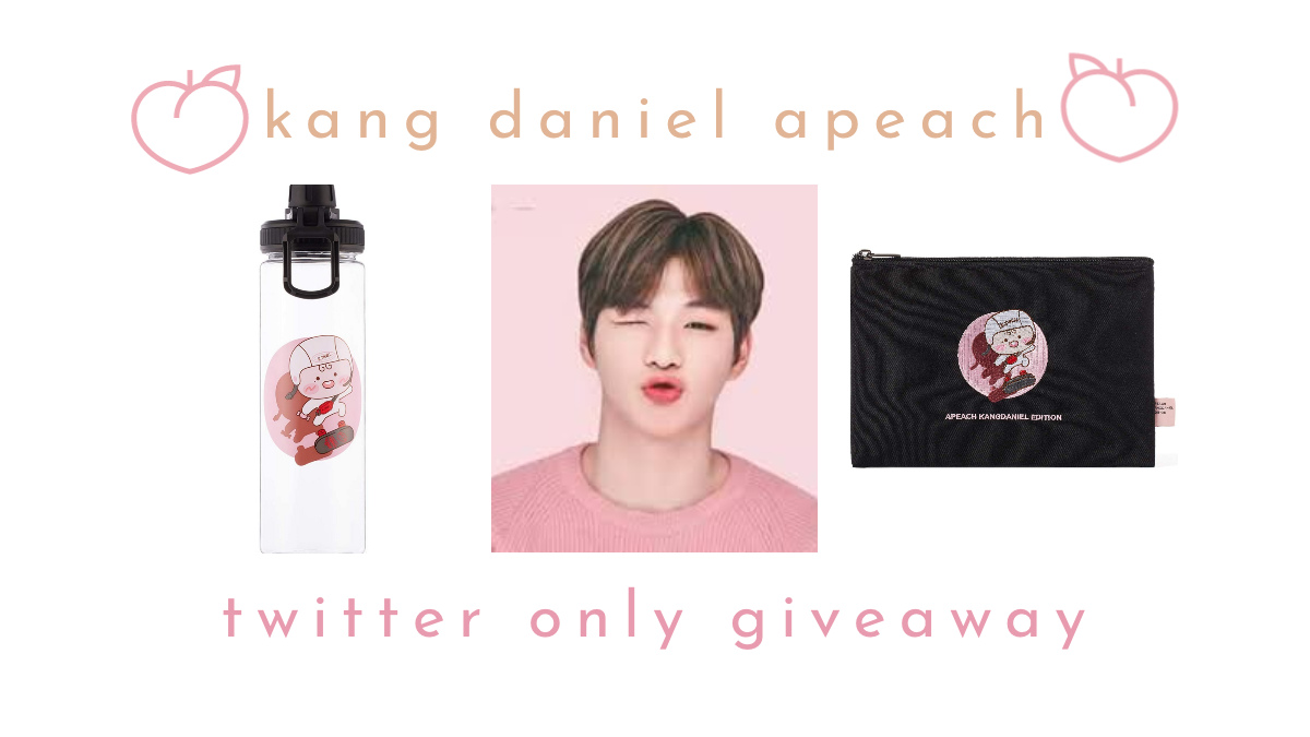 TooOld4Kpop's tweet photo. 🍑#KangDaniel Apeach Twitter Giveaway

WIN:
- Water bottle
- Makeup bag
- Daniel Wanna One transparent photo card (not shown)
- Other surprises

ENTER:
- Follow @TooOld4Kpop 
- Like
- RT

- Worldwide (where giveaways are legal)
- Closes 3/5/21 11:59PM EST

Good luck 🍑 https://t.co/u9AHZErkJQ