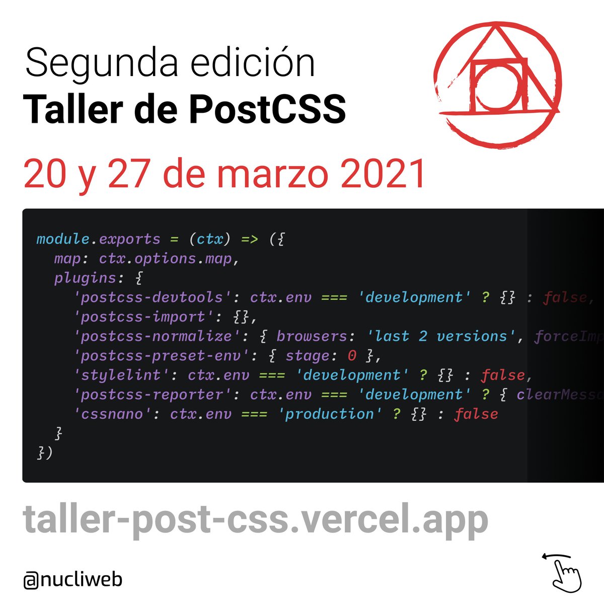 nucliweb's tweet image. 🚀 Segunda edición del Taller de @PostCSS 😊
👉🏼 taller-post-css.vercel.app
#PostCSS #css #cssCrafters