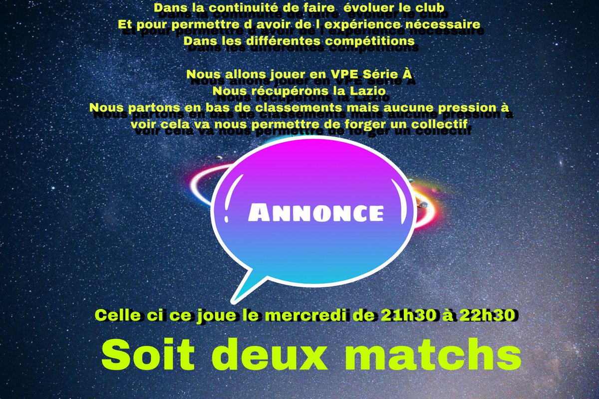 Nous vous annonçons notre arrivé dans un nouveau championnat sur <a href="/VPE_officiel/">VPE officiel</a> 👇🏼👇🏼👇🏼