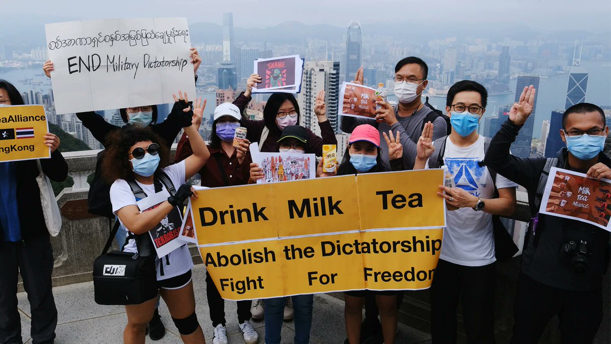 1/ Pain and anguish filled my heart when I was climbing uphill today, 47 #HongKong democracy movement leaders are prosecuted for subversion and face life imprisonment. Meanwhile, 23 lives were taken by autocrats in #Myanmar. The #MilkTeaAlliance is born in a time of turmoil...