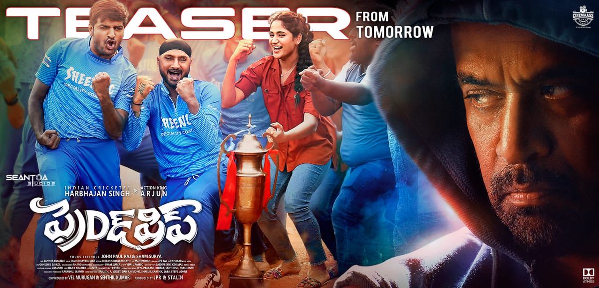 JSKfilmcorp's tweet photo. #FriendshipMovie Teaser is Ready. All set to entertain you all From Tomorrow.
#FriendShipSummer it is!! 
@harbhajan_singh @JPRJOHN1 @akarjunofficial @shamsuryastepup #Losliya @actorsathish ⁦⁦⁦@iamsaravanaa⁩ https://t.co/k9MZJ2pYHP