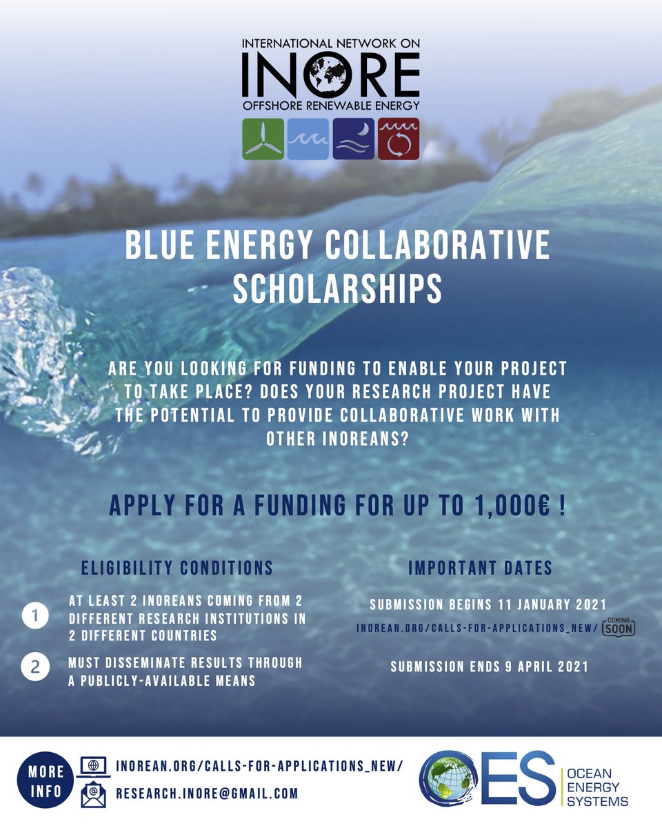 OES-BECS: CALL FOR APPLICATIONS 2021

Do you have a research project that has the potential to provide collaborative work with other INOREans? Then you could be eligible for an OES-BECS grant of up to 1000€. For all important information visit: inorean.org/oes-blue-energ…
